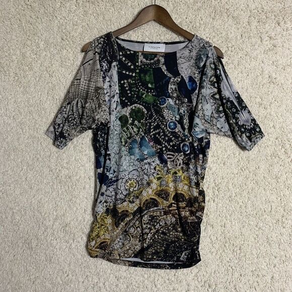 Le Galeriste Top Womens XS Multicolor 3/4 Sleeve Jewel Graphic Artwear Shirt - Picture 2 of 8